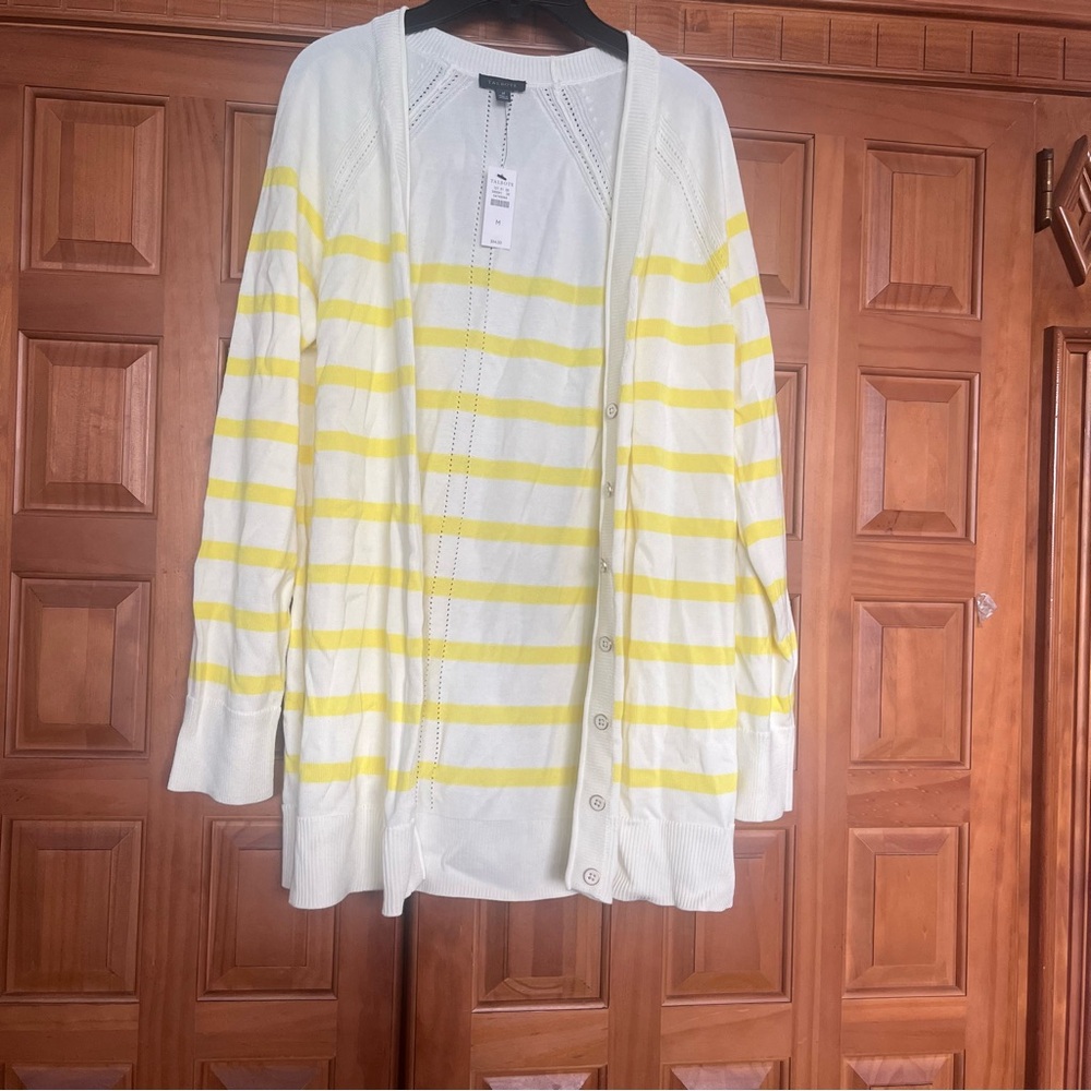 (NWT) Talbots Yellow and White Striped Cardigan